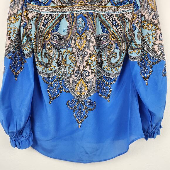 Hale Bob Silk Blue Blouse V Neck Long Sleeve Size Small NWT - Picture 8 of 12